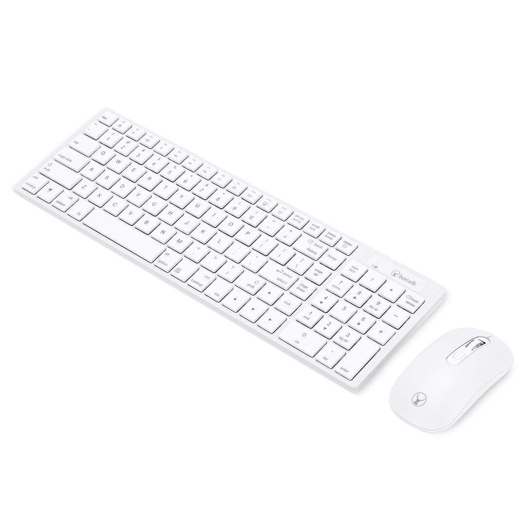 Bonelk Slim Wireless Keyboard and Mouse Combo, KM-322 - White