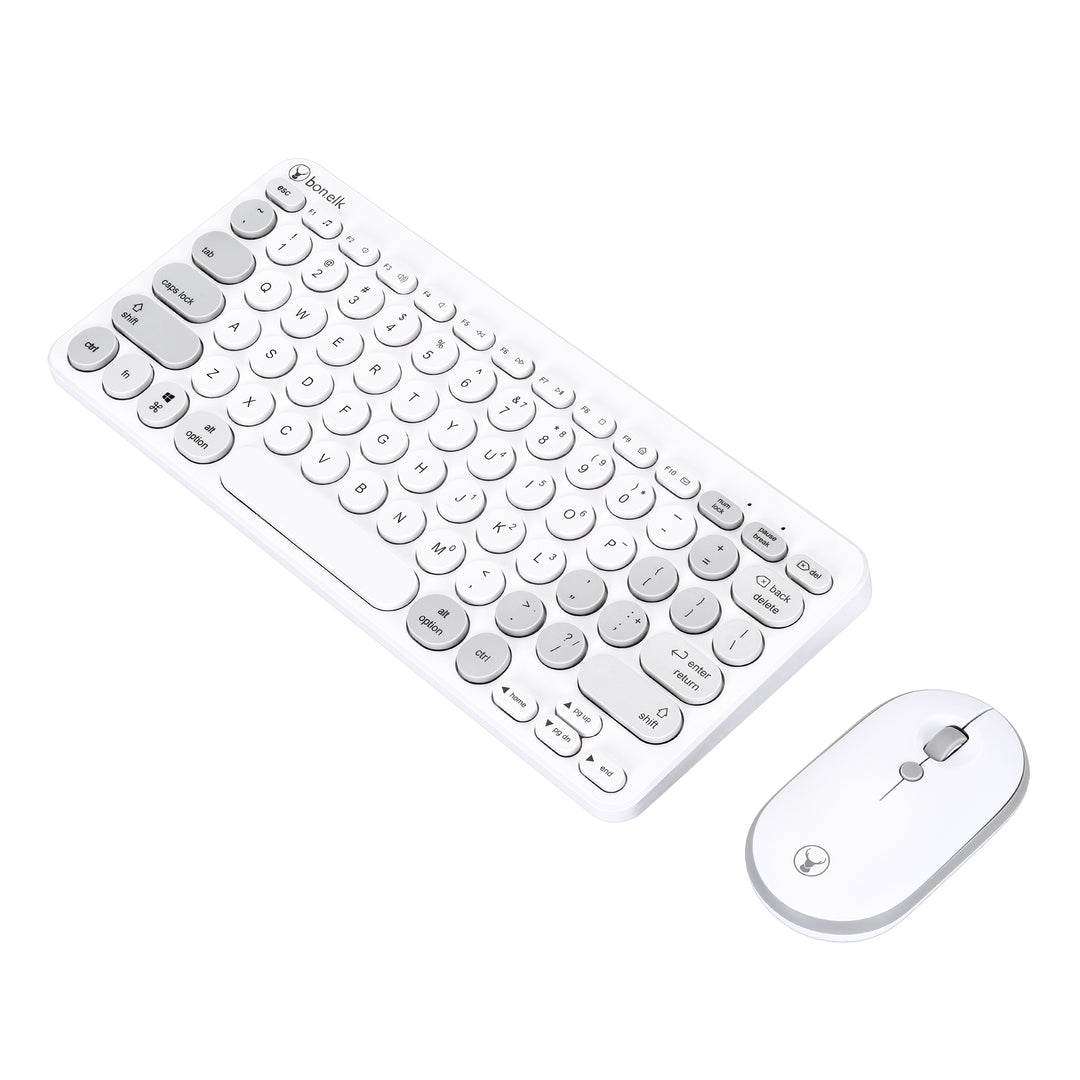 Bonelk Wireless Keyboard and Mouse Combo, Compact, KM-383 - White