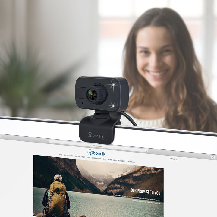 Bonelk USB Webcam, Clip On, 1080p - Black