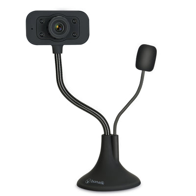 Bonelk USB Webcam, Desktop, Flexible Neck, 1080p - Black