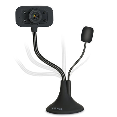 Bonelk USB Webcam, Desktop, Flexible Neck, 1080p - Black