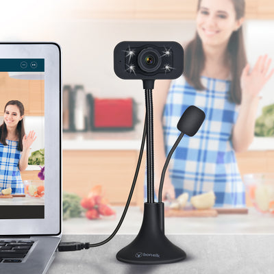 Bonelk USB Webcam, Desktop, Flexible Neck, 1080p - Black