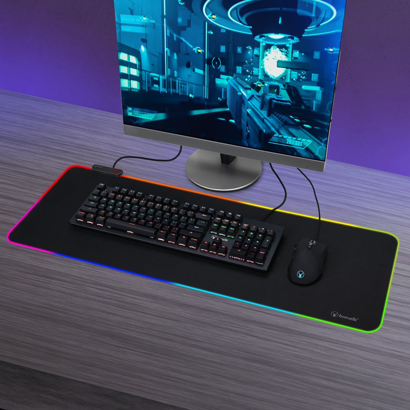 Bonelk Gaming RGB Keyboard/Mouse Pad 80x30cm, USB, MX-831R - Black