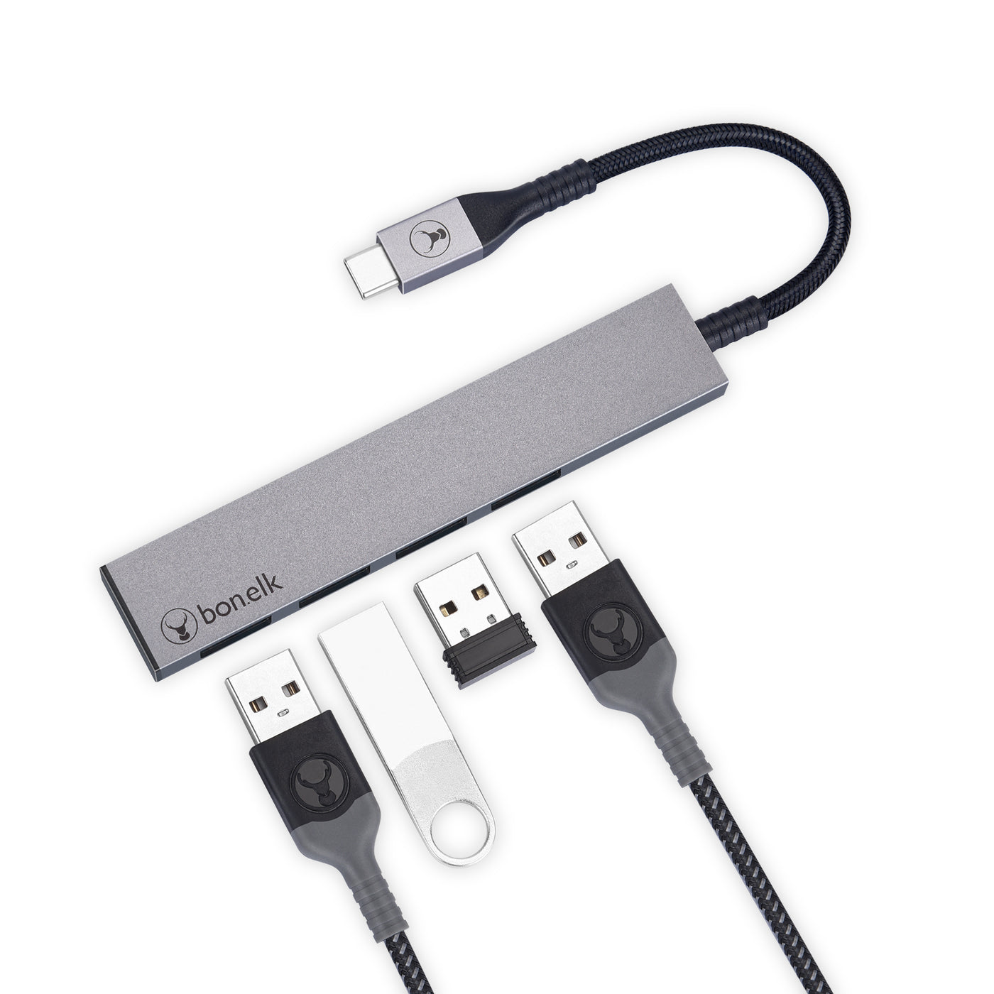 Bonelk Long-Life USB-C to 4 Port USB 3.0 Slim Hub - Space Grey