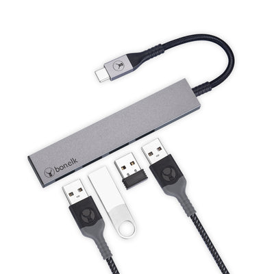 Bonelk Long-Life USB-C to 4 Port USB 3.0 Slim Hub - Space Grey