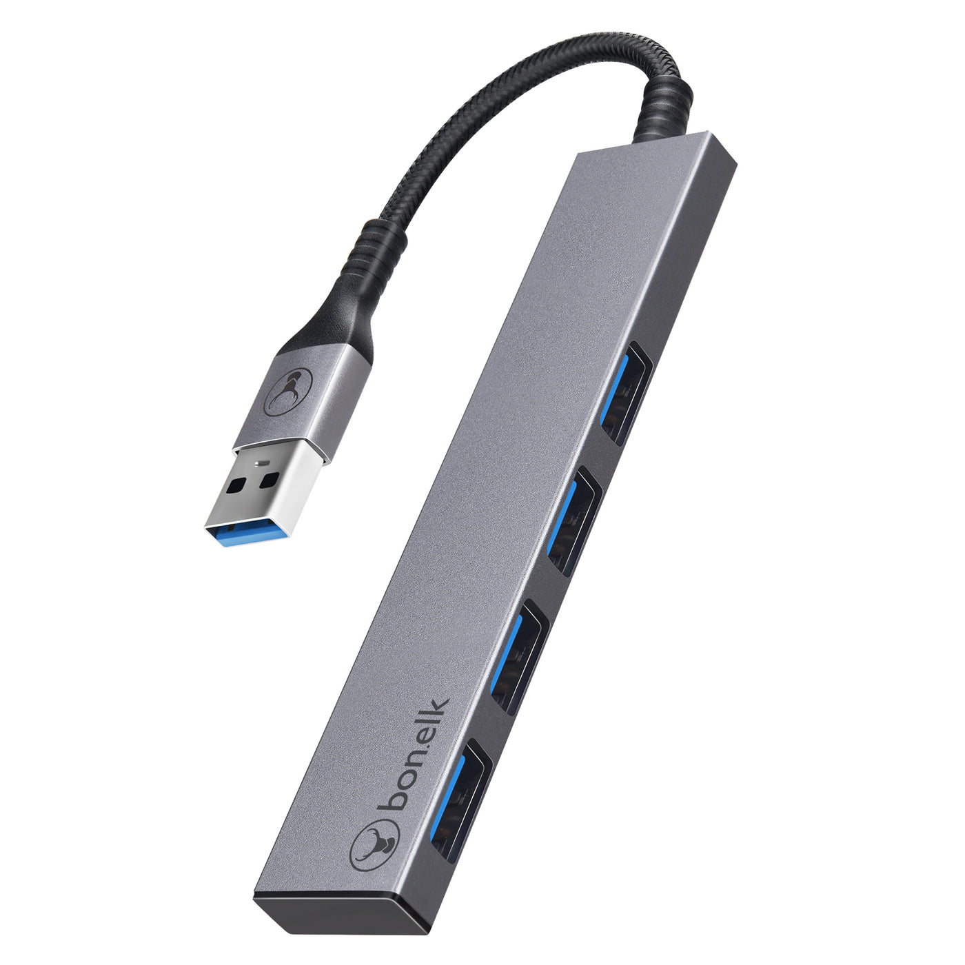 Bonelk Long-Life USB-A to 4 Port USB 3.0 Slim Hub - Space Grey