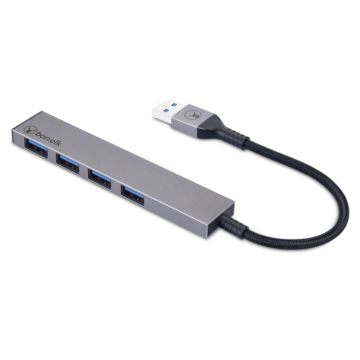 Bonelk Long-Life USB-A to 4 Port USB 3.0 Slim Hub - Space Grey