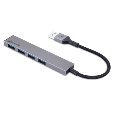 Bonelk Long-Life USB-A to 4 Port USB 3.0 Slim Hub - Space Grey