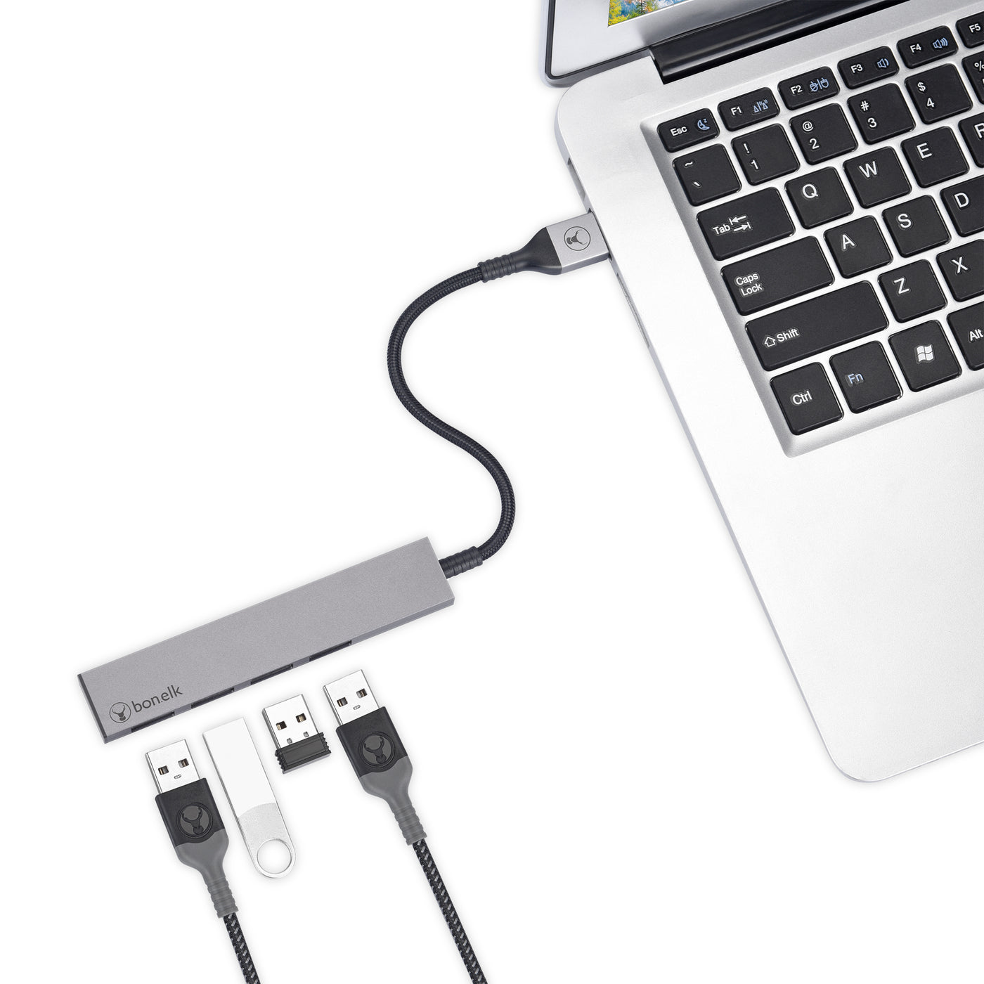Bonelk Long-Life USB-A to 4 Port USB 3.0 Slim Hub - Space Grey