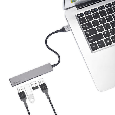 Bonelk Long-Life USB-A to 4 Port USB 3.0 Slim Hub - Space Grey