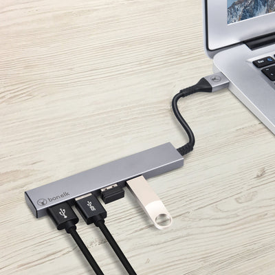 Bonelk Long-Life USB-A to 4 Port USB 3.0 Slim Hub - Space Grey