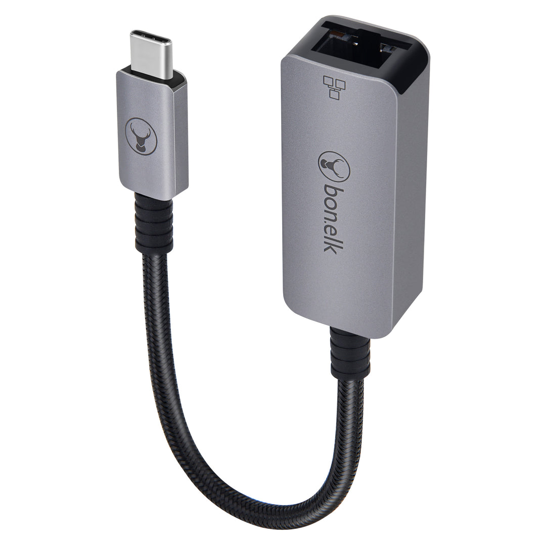 Bonelk Long-Life USB-C to Gigabit Ethernet Adapter (15cm) - Space Grey