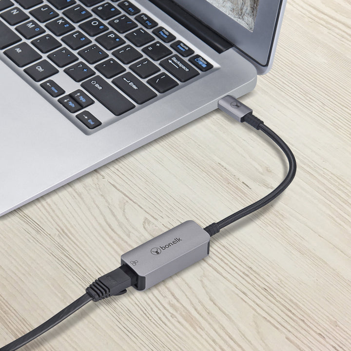 Bonelk Long-Life USB-C to Gigabit Ethernet Adapter (15cm) - Space Grey