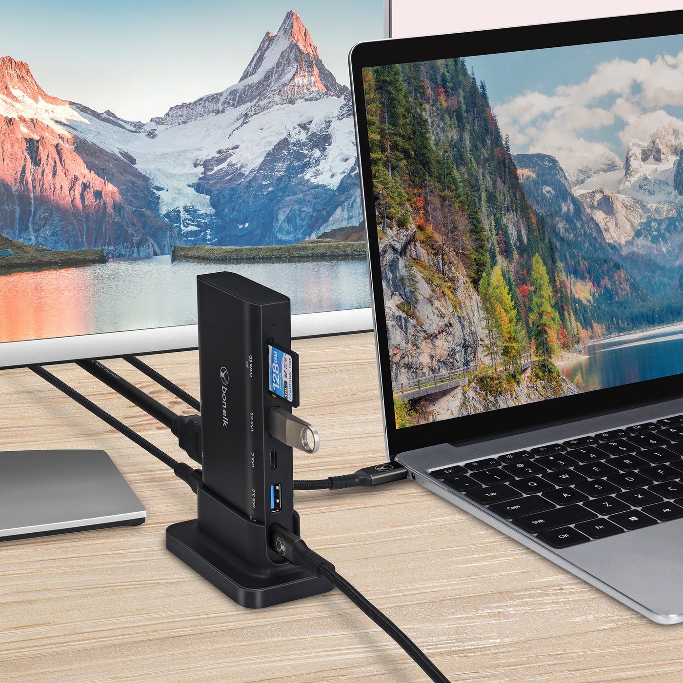 Bonelk Long-Life USB-C to 9in1 Multiport Desktop Hub - Black
