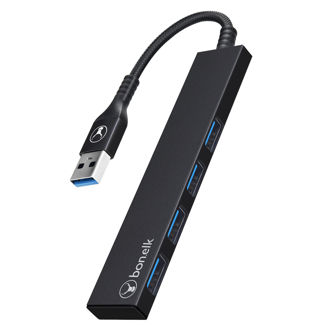 Bonelk Long-Life USB-A to 4 Port USB 3.0 Slim Hub - Black