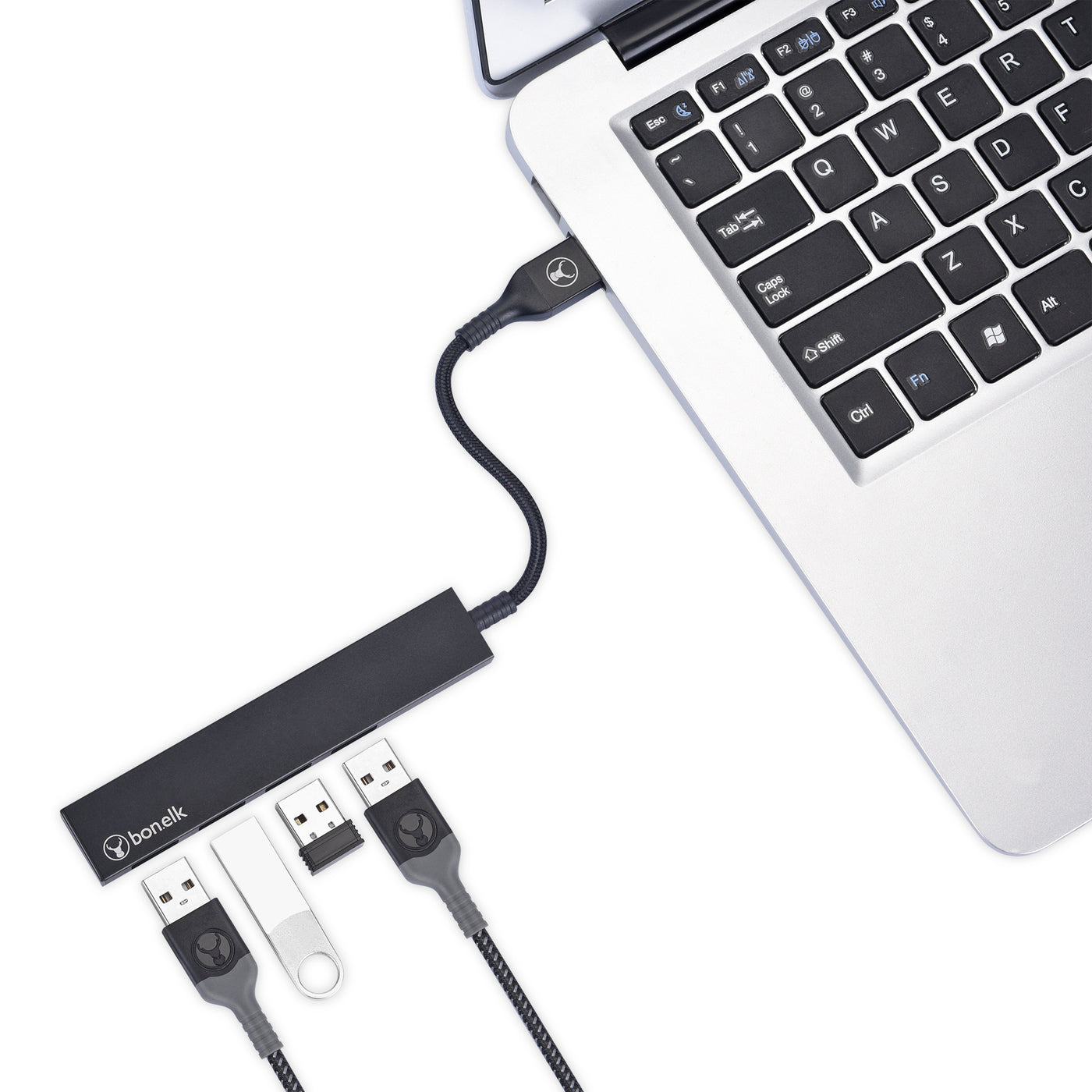 Bonelk Long-Life USB-A to 4 Port USB 3.0 Slim Hub - Black