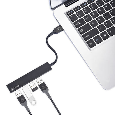 Bonelk Long-Life USB-A to 4 Port USB 3.0 Slim Hub - Black