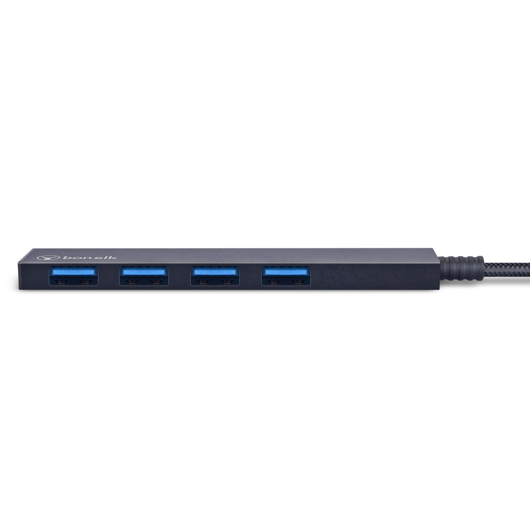 Bonelk Long-Life USB-C to 4 Port USB 3.0 Slim Hub - Black