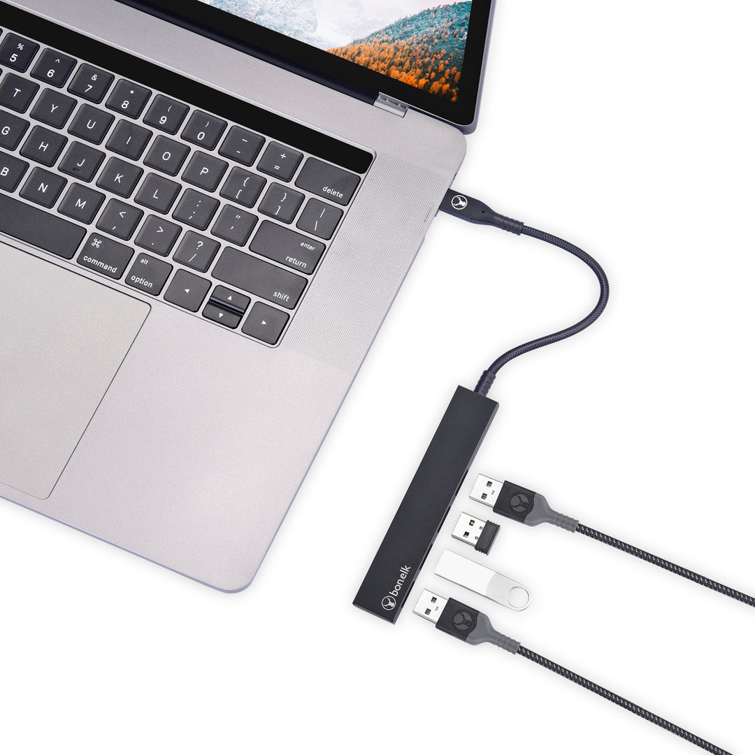 Bonelk Long-Life USB-C to 4 Port USB 3.0 Slim Hub - Black