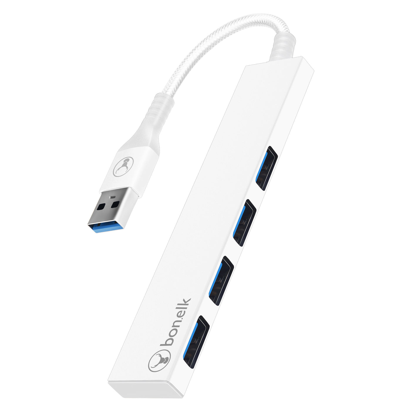 Bonelk Long-Life USB-A to 4 Port USB 3.0 Slim Hub - White
