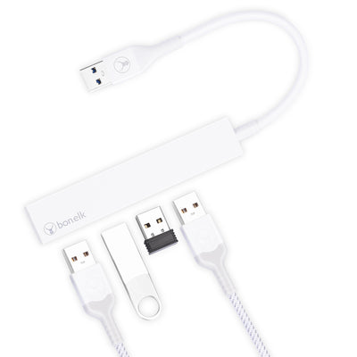 Bonelk Long-Life USB-A to 4 Port USB 3.0 Slim Hub - White