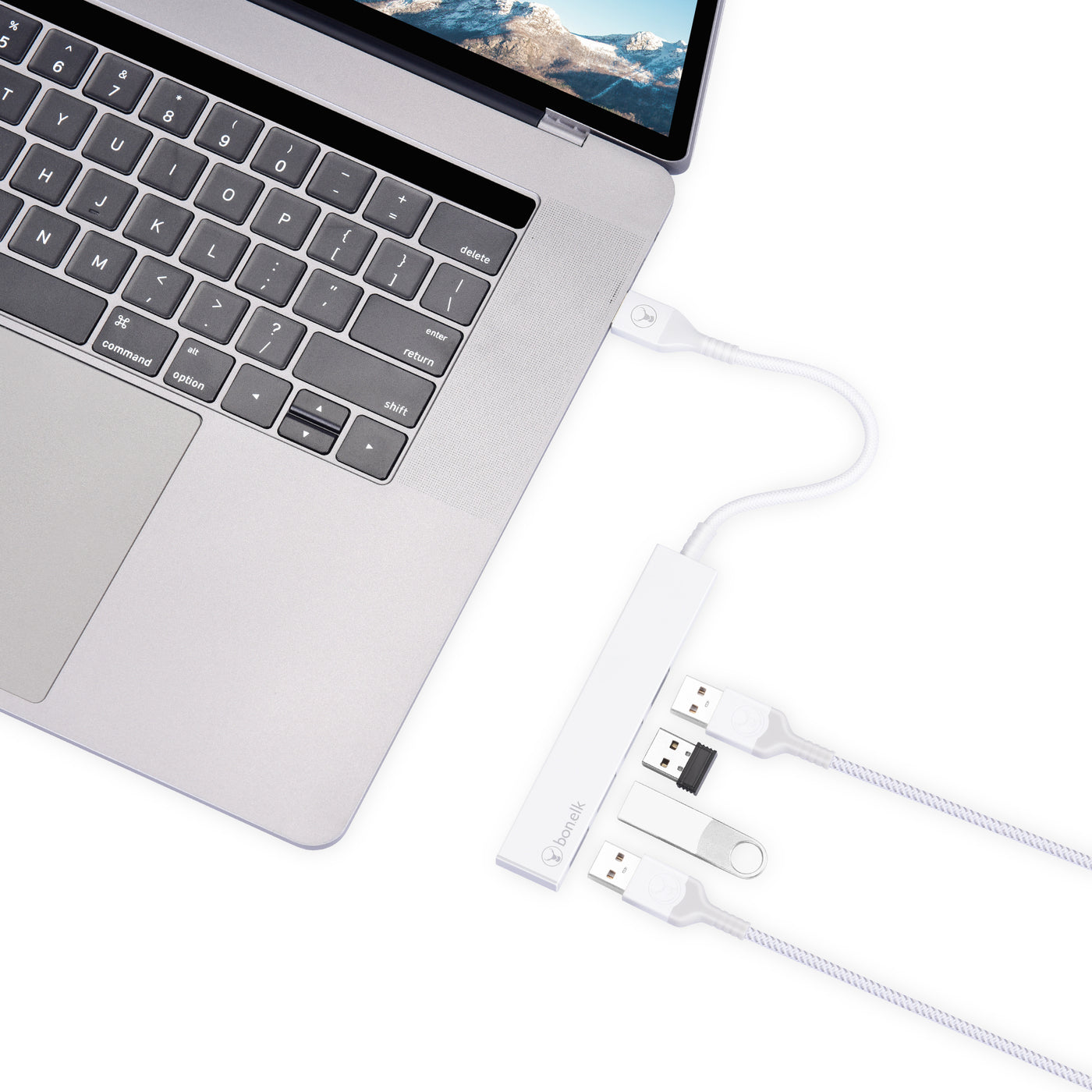 Bonelk Long-Life USB-A to 4 Port USB 3.0 Slim Hub - White