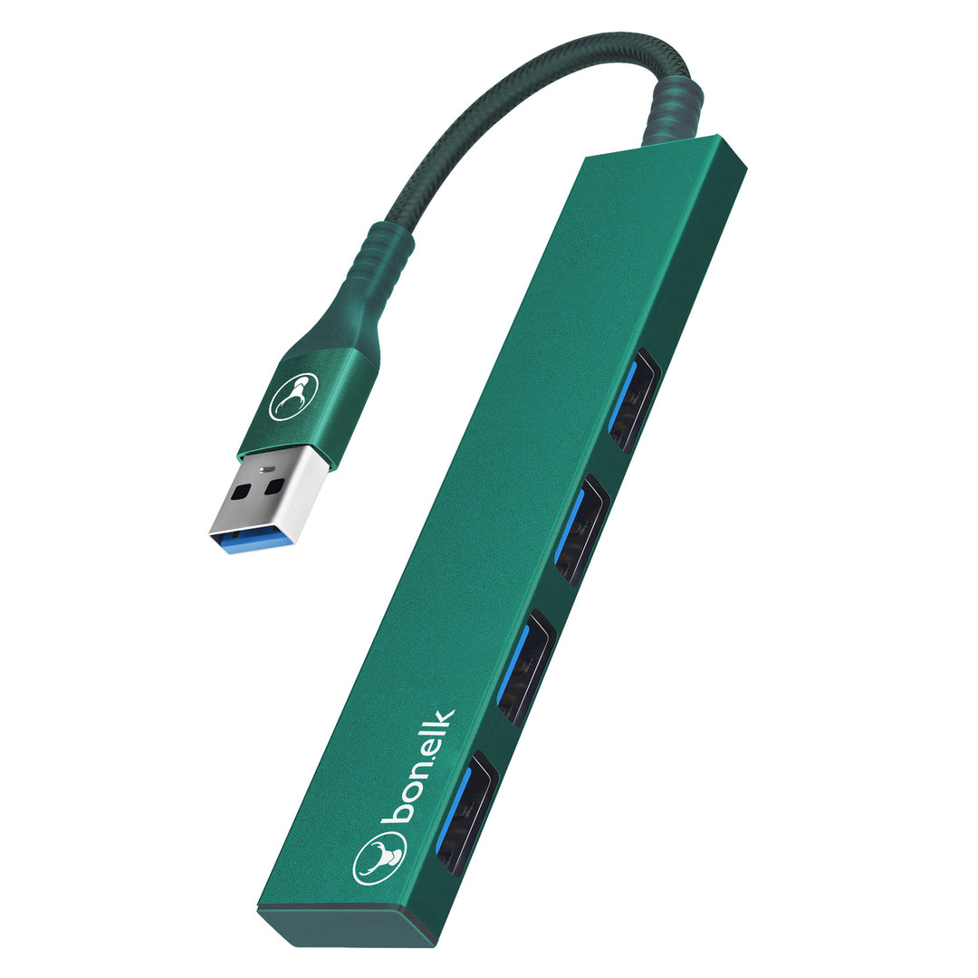 Bonelk Long-Life USB-A to 4 Port USB 3.0 Slim Hub - Green