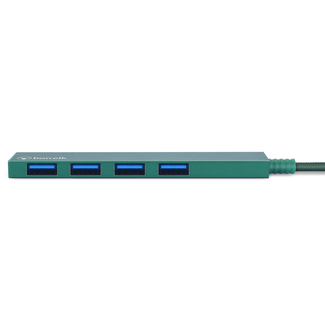 Bonelk Long-Life USB-A to 4 Port USB 3.0 Slim Hub - Green