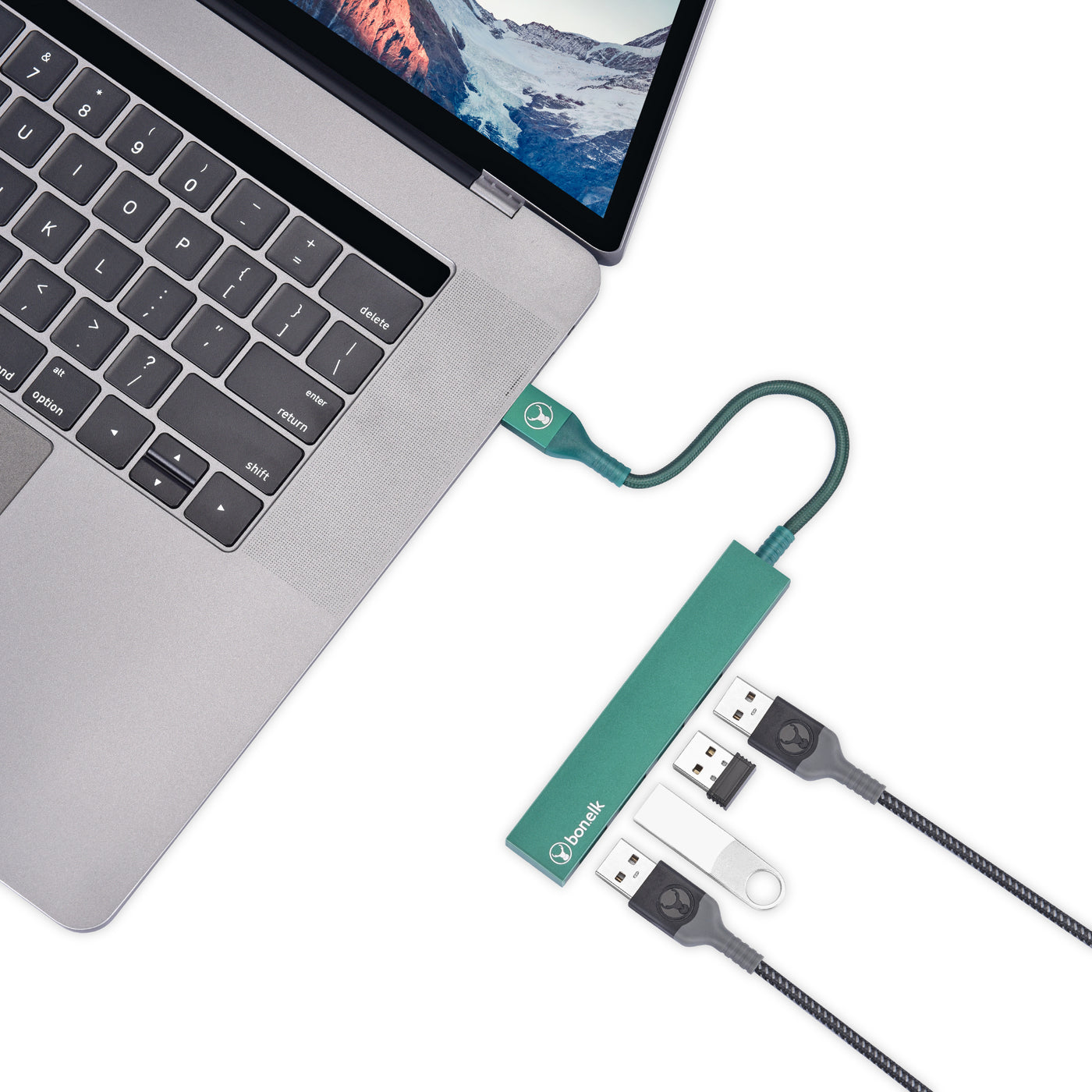Bonelk Long-Life USB-A to 4 Port USB 3.0 Slim Hub - Green