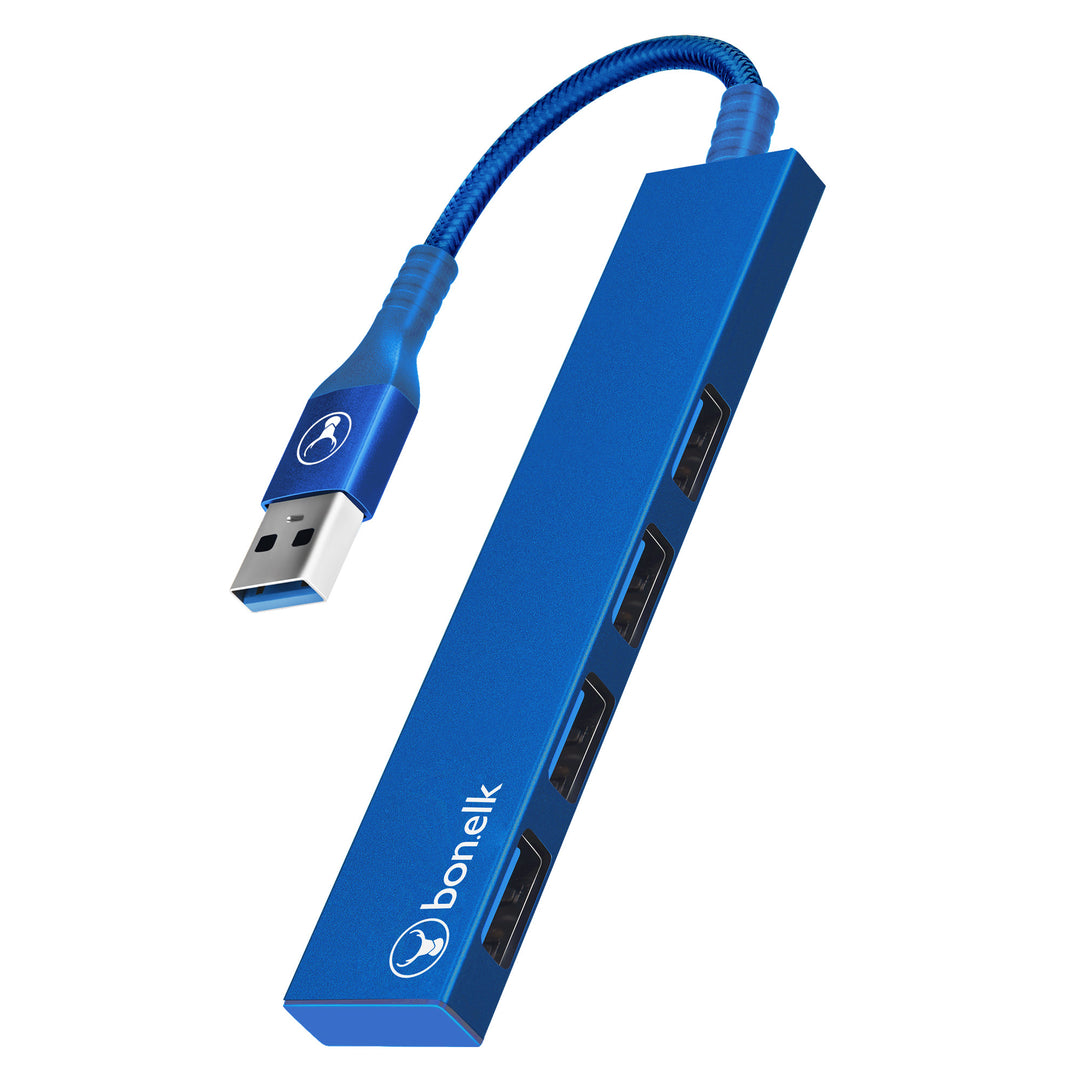 Bonelk Long-Life USB-A to 4 Port USB 3.0 Slim Hub - Blue