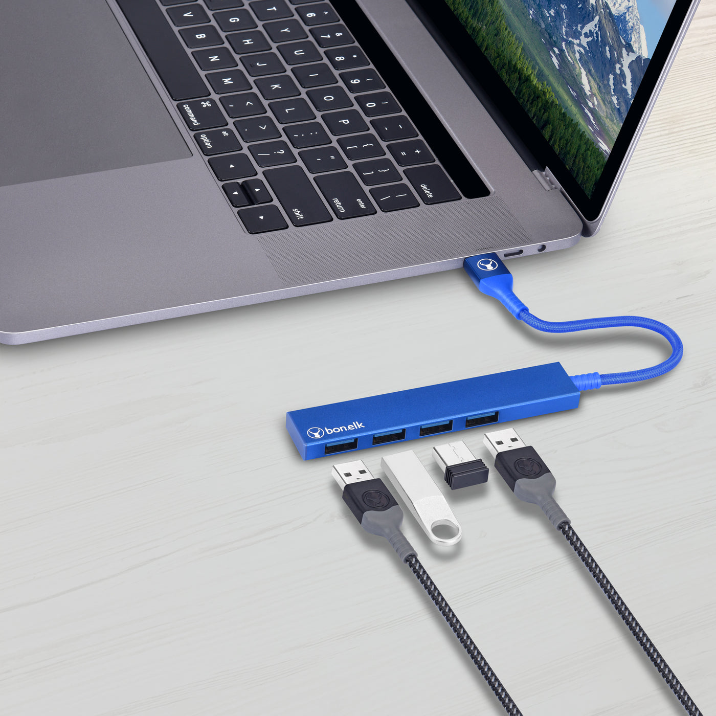Bonelk Long-Life USB-A to 4 Port USB 3.0 Slim Hub - Blue