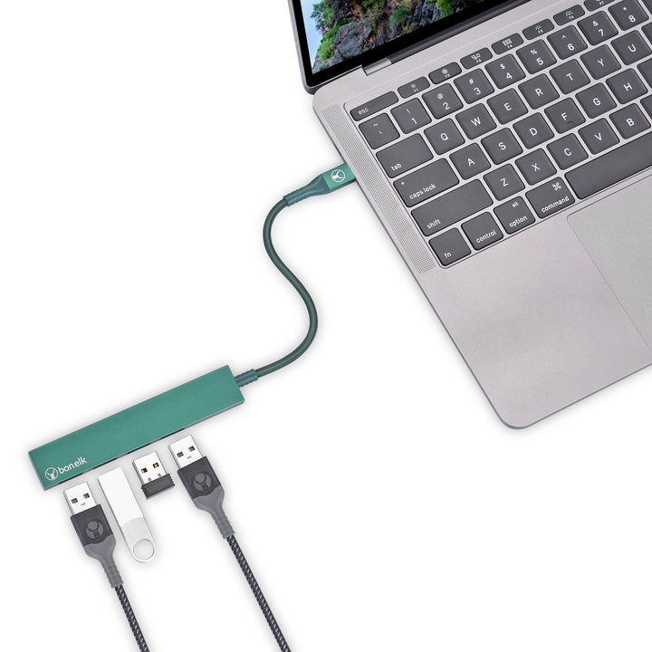 Bonelk Long-Life USB-C to 4 Port USB 3.0 Slim Hub - White