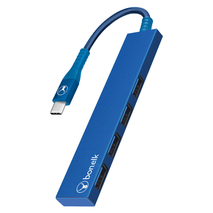 Bonelk Long-Life USB-C to 4 Port USB 3.0 Slim Hub - Blue