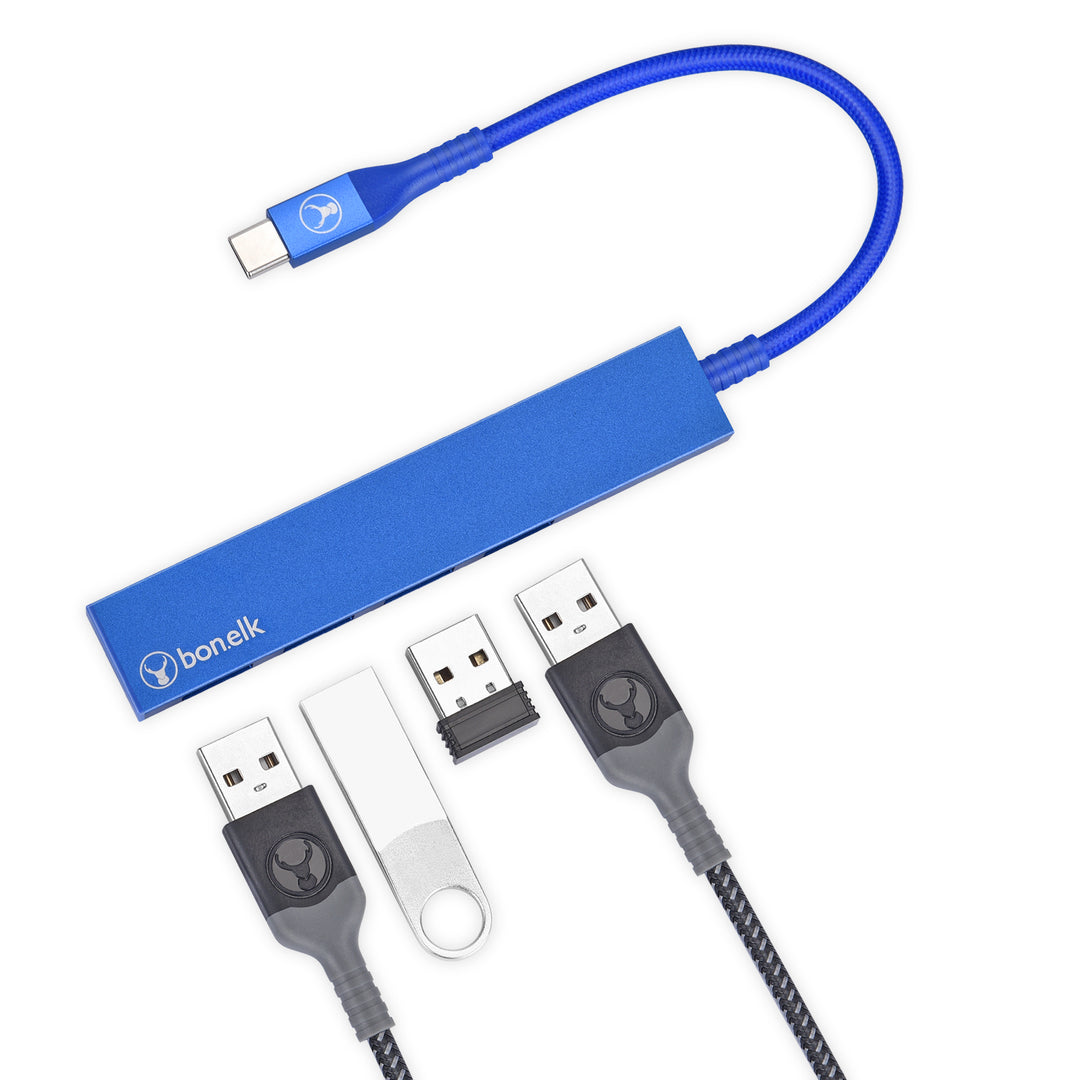 Bonelk Long-Life USB-C to 4 Port USB 3.0 Slim Hub - Blue