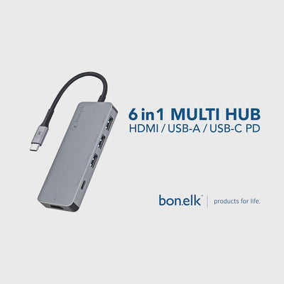 Bonelk Long-Life USB-C to 6in1 Multiport Hub - Space Grey