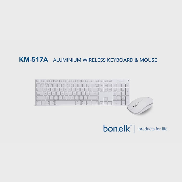 Bonelk Aluminium Bluetooth Keyboard and Mouse Combo, Full Size, KM-517A - Silver