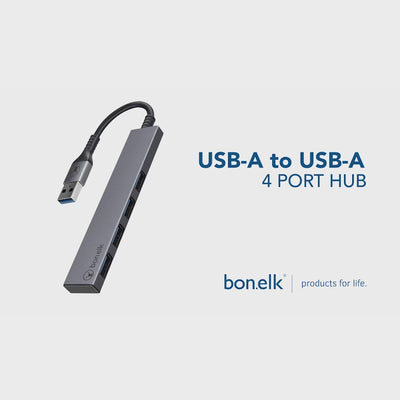 Bonelk Long-Life USB-A to 4 Port USB 3.0 Slim Hub - Space Grey