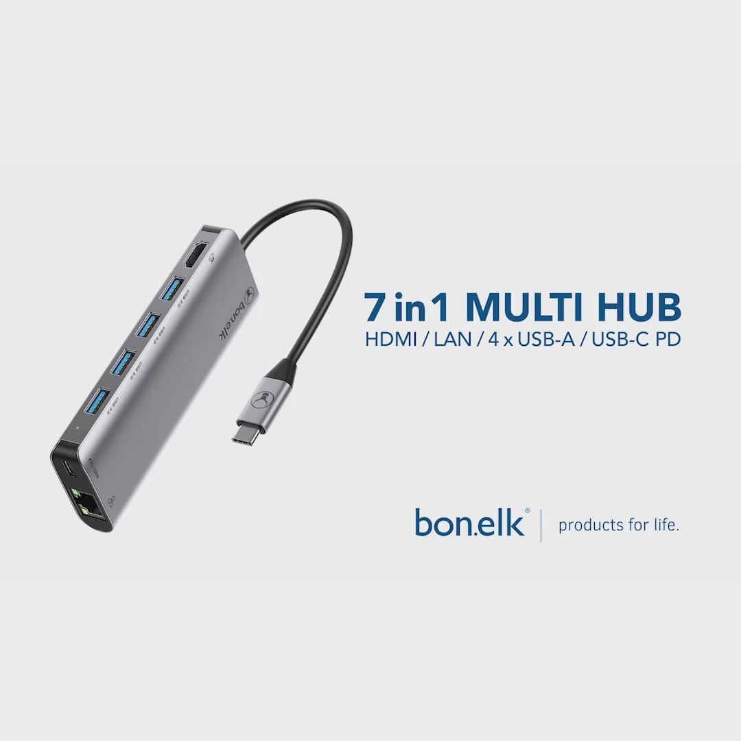 Bonelk Long-Life USB-C to 7in1 Multiport Hub - Space Grey